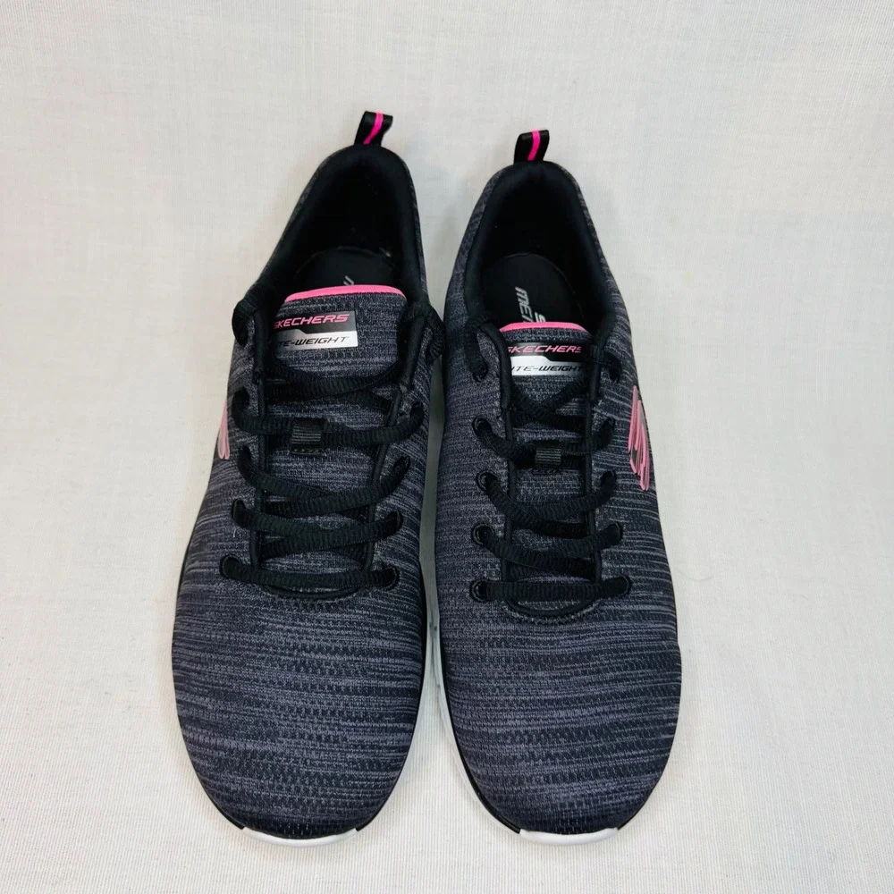 Skechers Lite-Weight Memory Foam Sneakers Charcoal Pink Grey Athletic Shoes